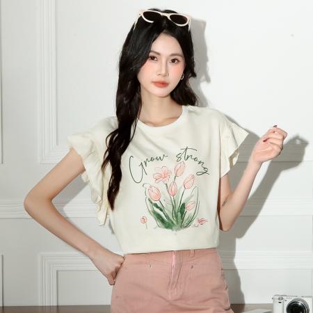 新款女夏飞飞袖印花显瘦上衣  服裝批發女裝批發服飾貨源