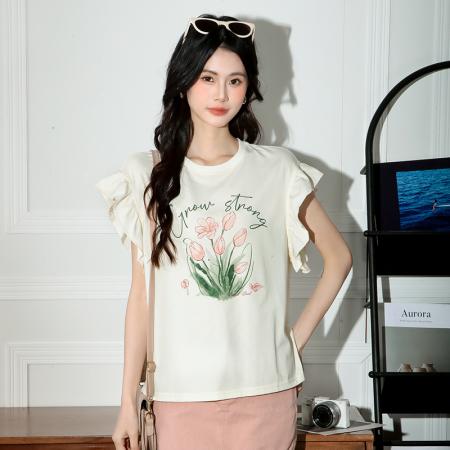 新款女夏飞飞袖印花显瘦上衣  服裝批發女裝批發服飾貨源