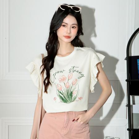 新款女夏飞飞袖印花显瘦上衣  服裝批發女裝批發服飾貨源