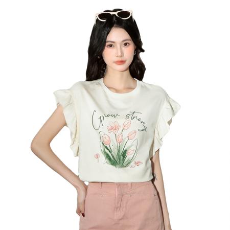 新款女夏飞飞袖印花显瘦上衣  服裝批發女裝批發服飾貨源