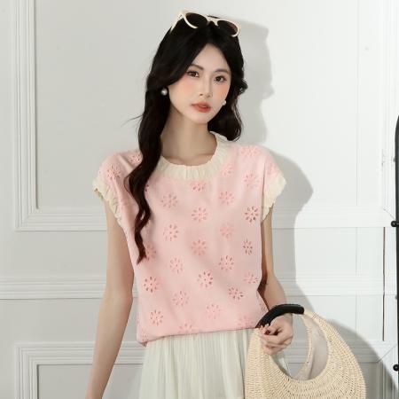 新款夏装蕾丝提花上衣午休显瘦  服裝批發女裝批發服飾貨源