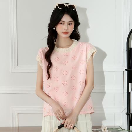 新款夏装蕾丝提花上衣午休显瘦  服裝批發女裝批發服飾貨源