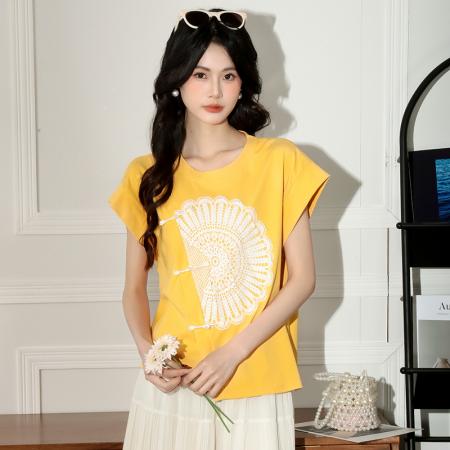 短袖圆领显瘦国风夏短袖女上衣  服裝批發女裝批發服飾貨源