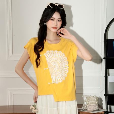 短袖圆领显瘦国风夏短袖女上衣  服裝批發女裝批發服飾貨源
