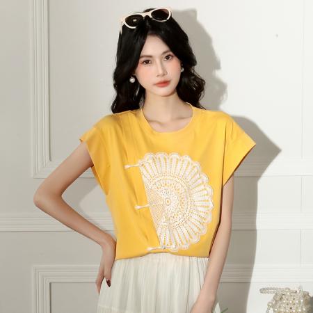 短袖圆领显瘦国风夏短袖女上衣  服裝批發女裝批發服飾貨源