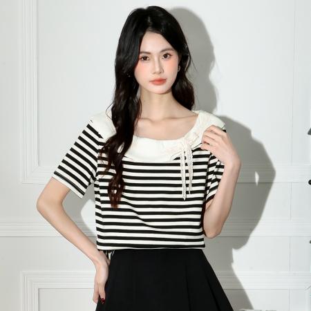 夏季新款女上衣条纹甜美  服裝批發女裝批發服飾貨源