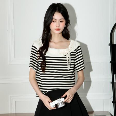 夏季新款女上衣条纹甜美  服裝批發女裝批發服飾貨源