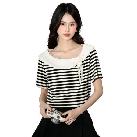 夏季新款女上衣条纹甜美  服裝批發女裝批發服飾貨源