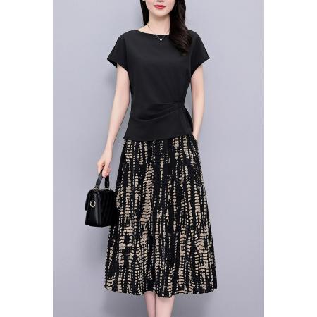 大码女装胖mm两件套短袖上衣+半身裙修身显瘦夏新阔太太时尚洋气  服裝批發女裝批發服飾貨源