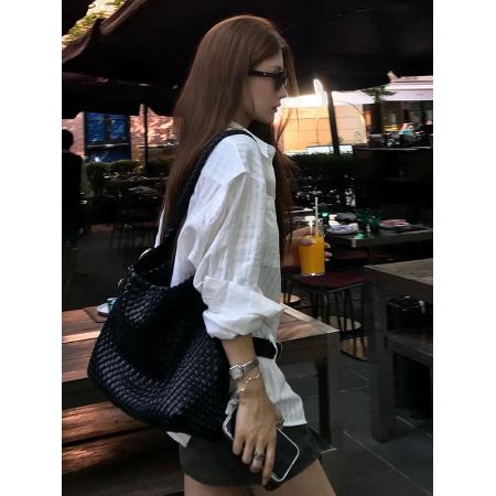 BY14029# 法式气质POLO领衬衫上衣女春夏季新款慵懒风中长款宽松休闲衬衣 服裝批發女裝批發服飾貨源