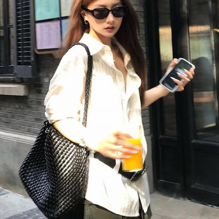 BY14029# 法式气质POLO领衬衫上衣女春夏季新款慵懒风中长款宽松休闲衬衣 服裝批發女裝批發服飾貨源