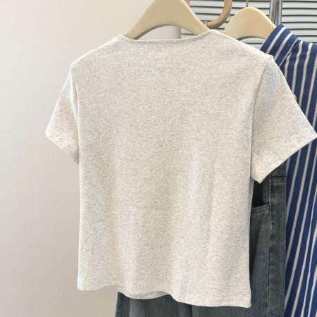 BY14054# 甜辣妹V领绑带短袖T恤女夏季修身韩版内搭打底衫短款正肩上衣 服裝批發女裝批發服飾貨源