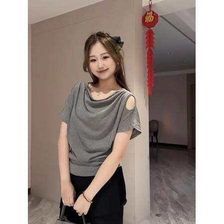 BY14055# 人棉荡领露肩...