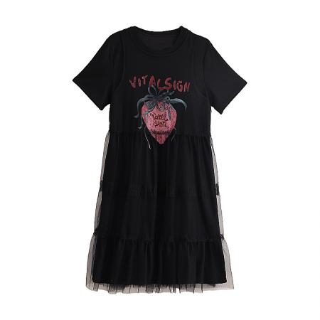 BY14061# 夏新款胖mm大码女装网纱洋气T恤裙韩版休闲连衣裙 服裝批發女裝批發服飾貨源