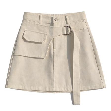 BY14068# 夏韩版高腰显瘦假两件设计感白色洗水工装裙a字半身短裙 服裝批發女裝批發服飾貨源