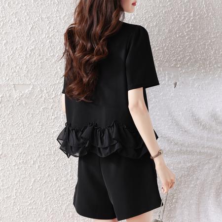 BY14077# 大码女装夏新款宽松遮肚荷叶边T恤圆领短袖显瘦打底上衣 服裝批發女裝批發服飾貨源