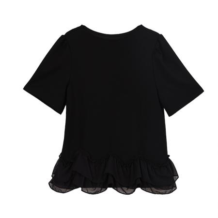 BY14077# 大码女装夏新款宽松遮肚荷叶边T恤圆领短袖显瘦打底上衣 服裝批發女裝批發服飾貨源