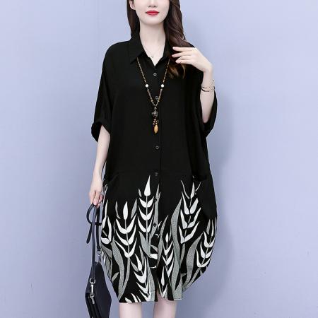 BY14079# 夏季新款韩版胖MM大码POLO领遮肉衬衫连衣裙中长款休闲宽松型 服裝批發女裝批發服飾貨源