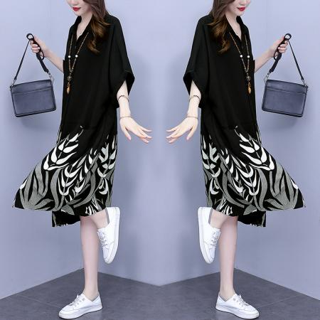 BY14079# 夏季新款韩版胖MM大码POLO领遮肉衬衫连衣裙中长款休闲宽松型 服裝批發女裝批發服飾貨源