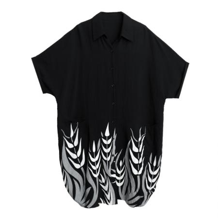 BY14079# 夏季新款韩版胖MM大码POLO领遮肉衬衫连衣裙中长款休闲宽松型 服裝批發女裝批發服飾貨源