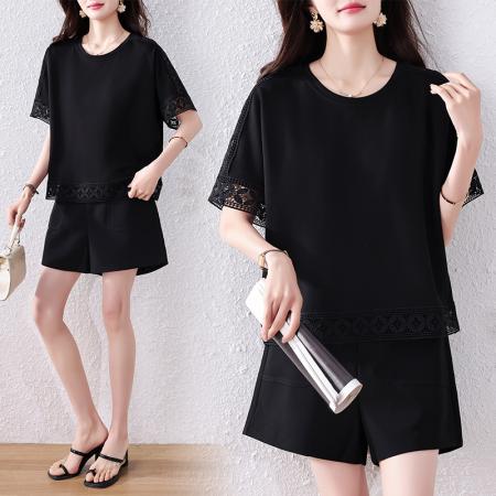 BY14082# 大码女装短袖T恤女新款宽松遮肉显瘦蕾丝拼接打底上衣 服裝批發女裝批發服飾貨源