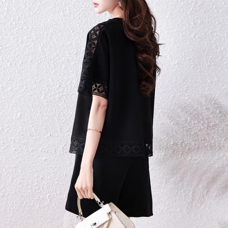 BY14082# 大码女装短袖T恤女新款宽松遮肉显瘦蕾丝拼接打底上衣 服裝批發女裝批發服飾貨源