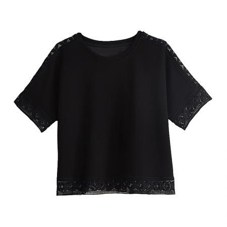 BY14082# 大码女装短袖T恤女新款宽松遮肉显瘦蕾丝拼接打底上衣 服裝批發女裝批發服飾貨源