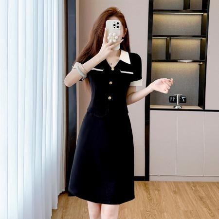 BY14089# 夏季新款大码女装连衣裙拼接假两件套通勤职业显瘦款裙子 服裝批發女裝批發服飾貨源