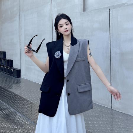 BY14114# 小众设计感不规则拼接西装马甲外套女 服裝批發女裝批發服飾貨源