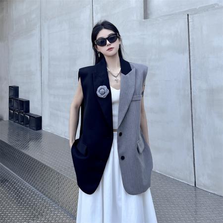 BY14114# 小众设计感不规则拼接西装马甲外套女 服裝批發女裝批發服飾貨源