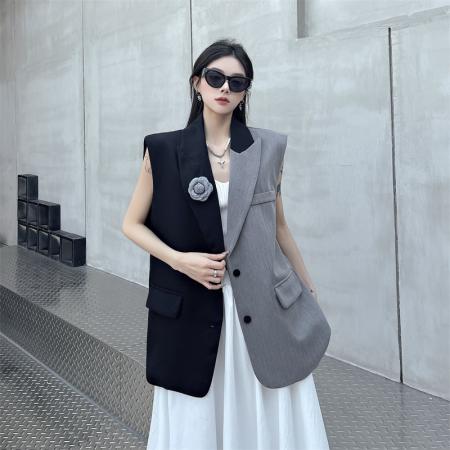 BY14114# 小众设计感不规则拼接西装马甲外套女 服裝批發女裝批發服飾貨源