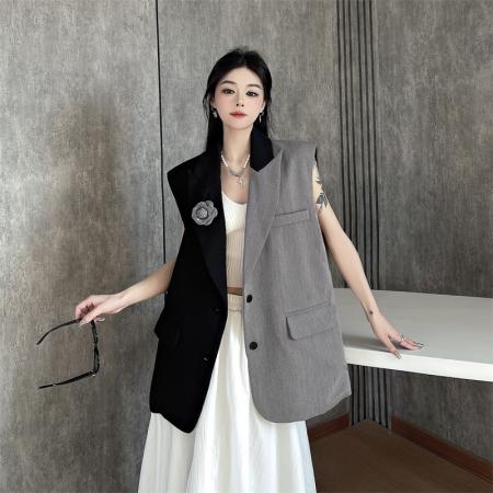 BY14114# 小众设计感不规则拼接西装马甲外套女 服裝批發女裝批發服飾貨源