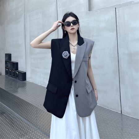 BY14114# 小众设计感不规则拼接西装马甲外套女 服裝批發女裝批發服飾貨源