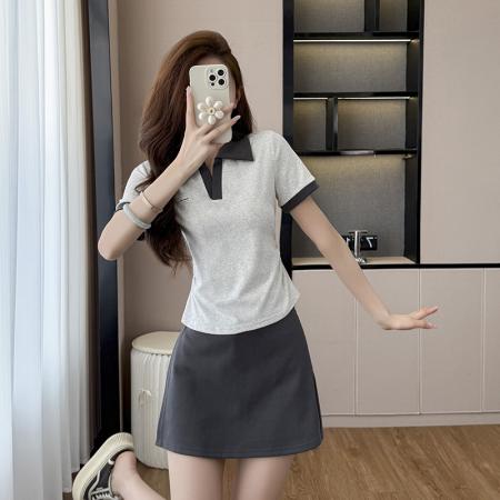BY14120# 夏季新款韩系简约休闲运动风通勤百搭上下套短裙 服裝批發女裝批發服飾貨源