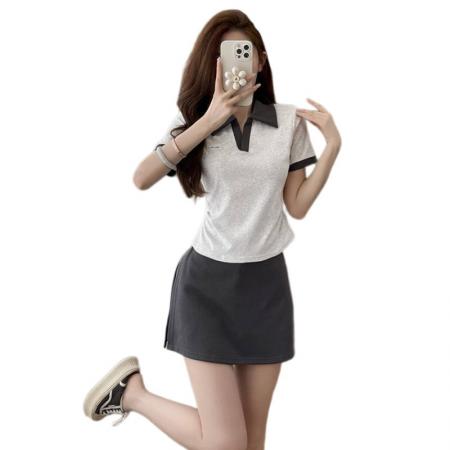 BY14120# 夏季新款韩系简约休闲运动风通勤百搭上下套短裙 服裝批發女裝批發服飾貨源