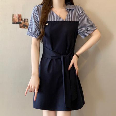 BY14132# 大码胖MM新款韩版时尚通勤气质设计感收腰显瘦连衣裙 服裝批發女裝批發服飾貨源