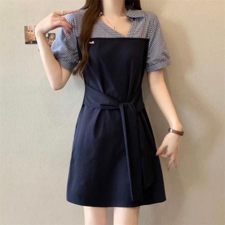 BY14132# 大码胖MM新款韩版时尚通勤气质设计感收腰显瘦连衣裙 服裝批發女裝批發服飾貨源