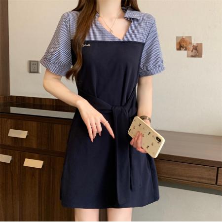 BY14132# 大码胖MM新款韩版时尚通勤气质设计感收腰显瘦连衣裙 服裝批發女裝批發服飾貨源