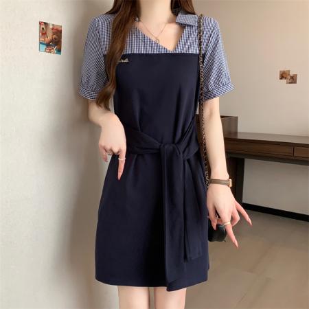 BY14132# 大码胖MM新款韩版时尚通勤气质设计感收腰显瘦连衣裙 服裝批發女裝批發服飾貨源