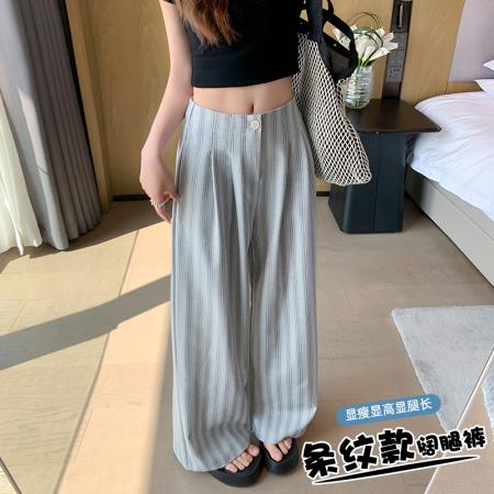 高级感宽松条纹棉麻休闲阔腿裤女夏季薄款慵懒松弛感垂感长裤 服裝批發女裝批發服飾貨源