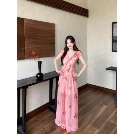 BY14142# 度假风套装重工刺绣胖mm肌理感碎花衬衫V领短袖上衣阔腿裤 服裝批發女裝批發服飾貨源