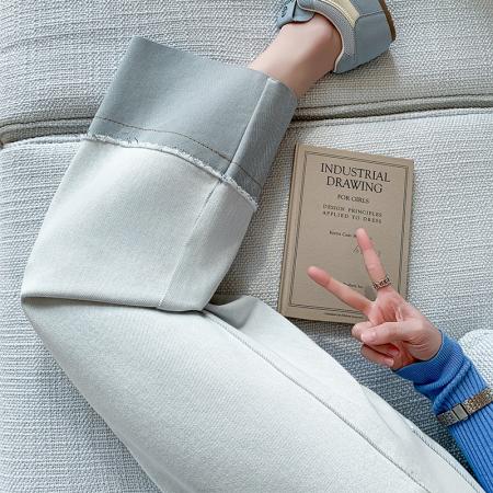 撞色直筒牛仔裤女夏季新款高腰显瘦设计感拼接九分阔腿裤 服裝批發女裝批發服飾貨源