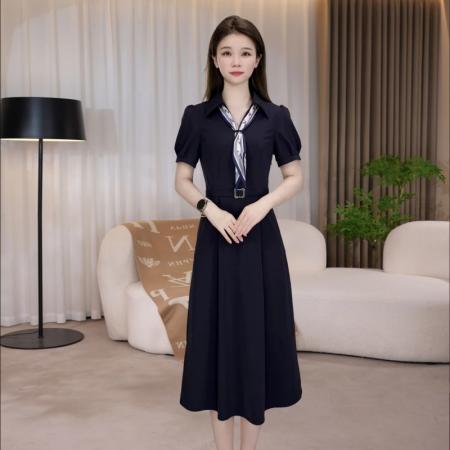 BY14158# 夏季新款气质显瘦遮肚中长款大码短袖连衣裙 服裝批發女裝批發服飾貨源