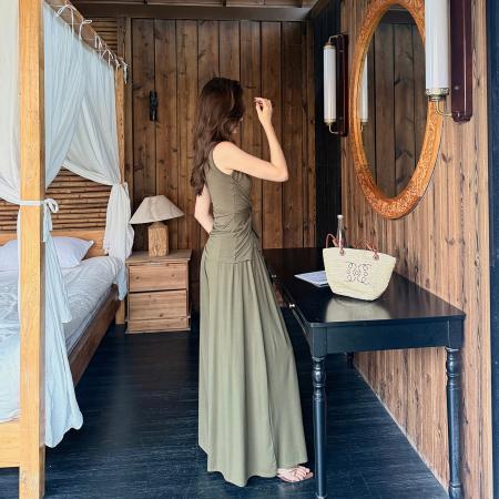 夏新款气质V领无袖上衣系带收腰显瘦高腰阔腿裤长裤两件套装女 服裝批發女裝批發服飾貨源