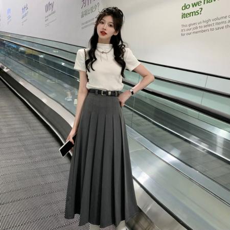 大码胖mm夏新款套装遮肉显瘦正肩t恤上衣高腰半身裙 服裝批發女裝批發服飾貨源