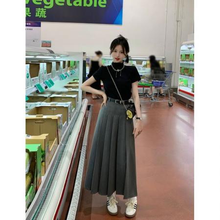 大码胖mm夏新款套装遮肉显瘦正肩t恤上衣高腰半身裙 服裝批發女裝批發服飾貨源