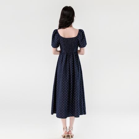 BY14184# 夏季新款法式方领系带蕾丝边薄款天丝牛仔遮肉显瘦连衣裙 服裝批發女裝批發服飾貨源