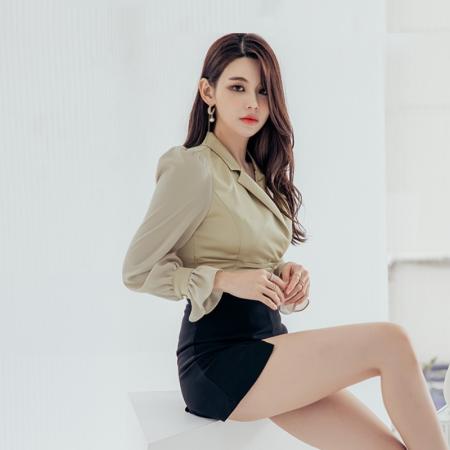 BY14210# 新款气质通勤翻领收腰上衣+开叉短裙两件套女显瘦轻熟风套装 服裝批發女裝批發服飾貨源