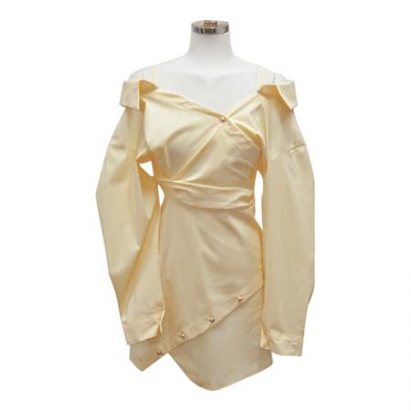 BY14212# 夏季新款露肩吊带V领连衣裙女收腰系带不规则包臀短裙 服裝批發女裝批發服飾貨源