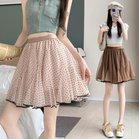 BY14223# 法式甜美减龄波点网纱裙女夏季新款温柔百搭a字蓬蓬裙短裙 服裝批發女裝批發服飾貨源